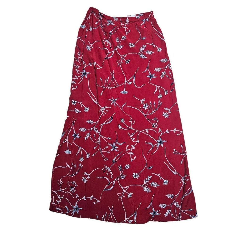 90s boho cottagecore red maxi skirt front slits